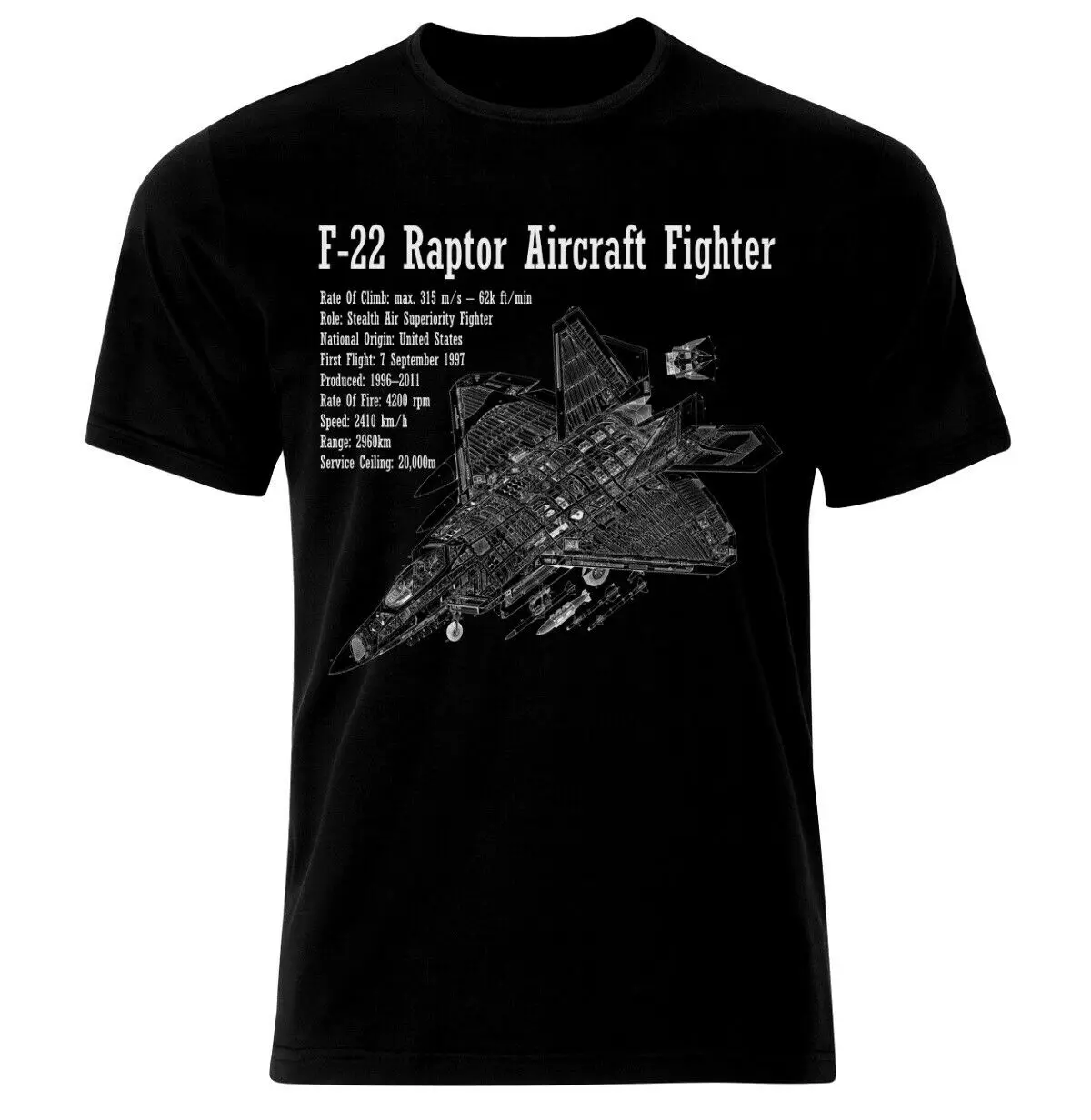 F-22 Raptor Stealth Tactical Fighter Blueprint T-Shirt 100% Cotton O-Neck Summer Short Sleeve Casual Mens T-shirt Size S-3XL