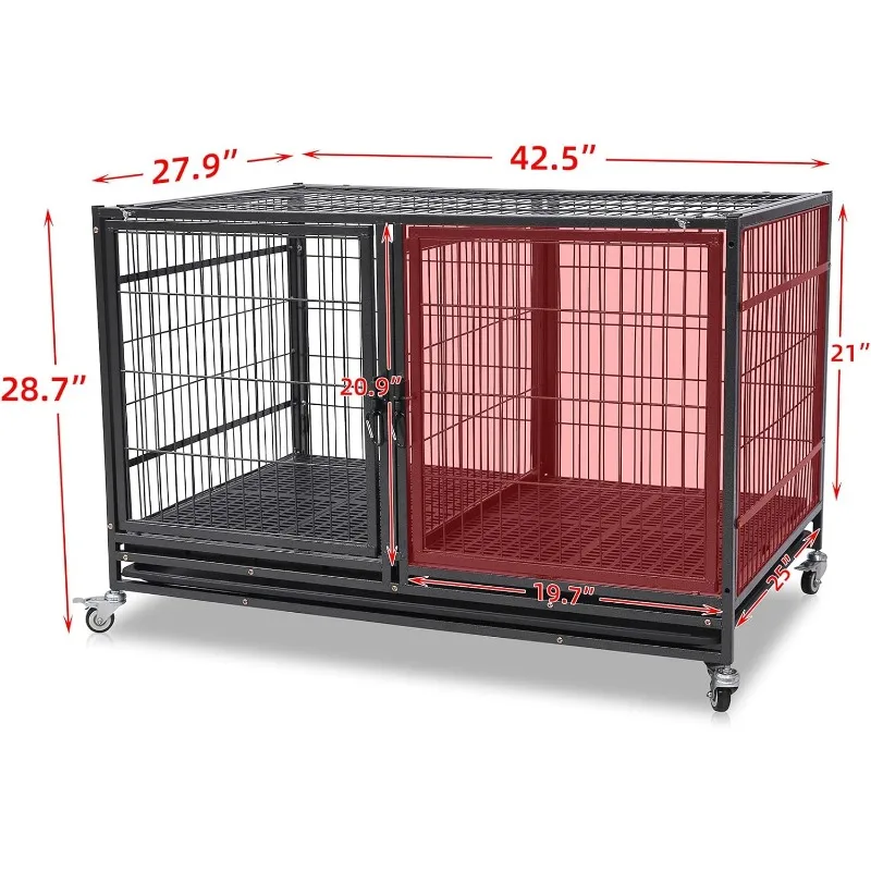 43 Metal Open Top Stackable Heavy Duty Dog Cage w/Floor Grid, Tray, Divider, and Feeding Bowl