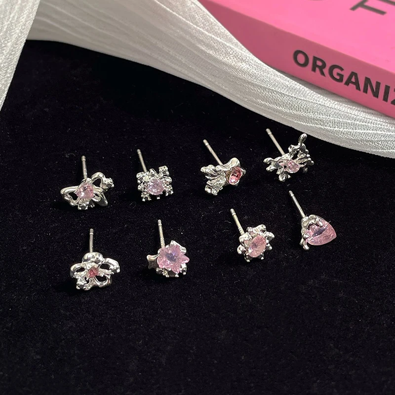 6Pcs Fashion Sweet Heart Stud Earrings For Women Girls Personality Fashion Temperament Earrings Jewelry Accessories Gifts