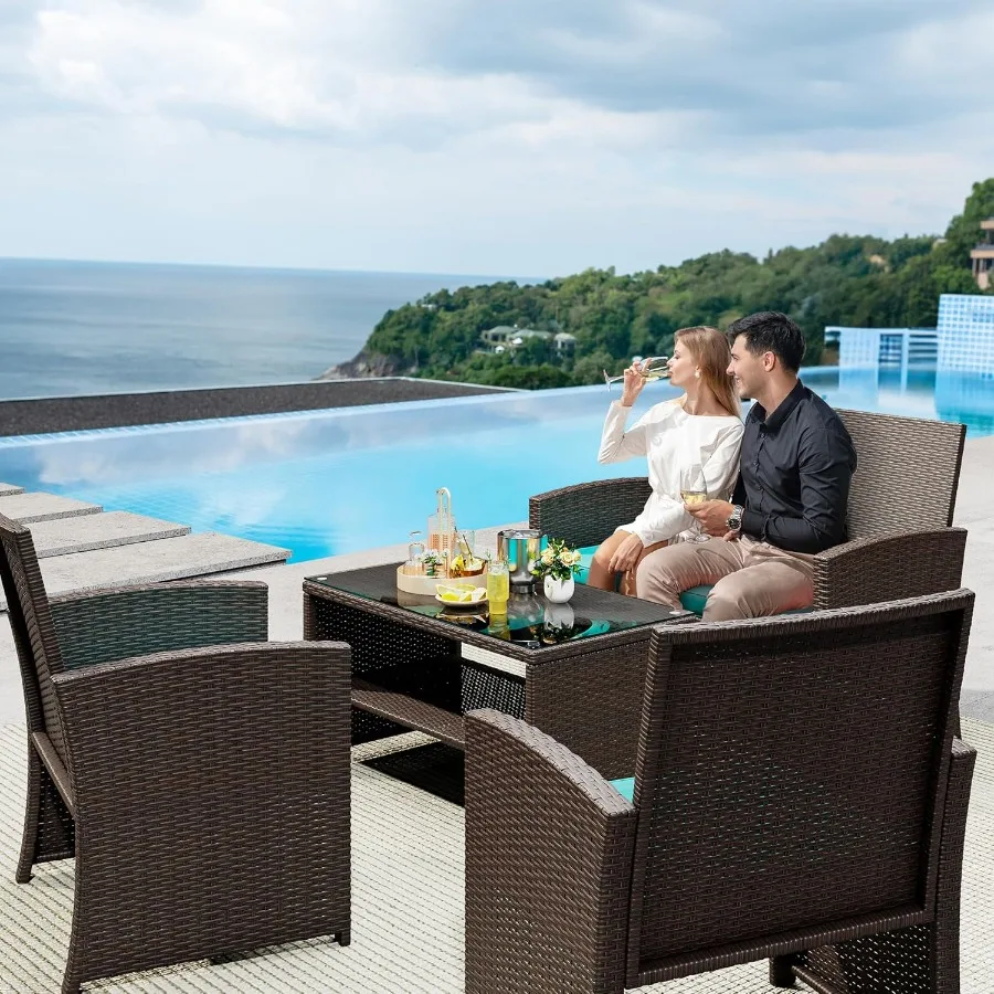 YITAHOME أثاث الفناء الخوص في الهواء الطلق بيسترو مجموعة 4 قطع جميع الأحوال الجوية الروطان المحادثة Loveseat لشرفة الفناء الخلفي وفي ديسمبر #5