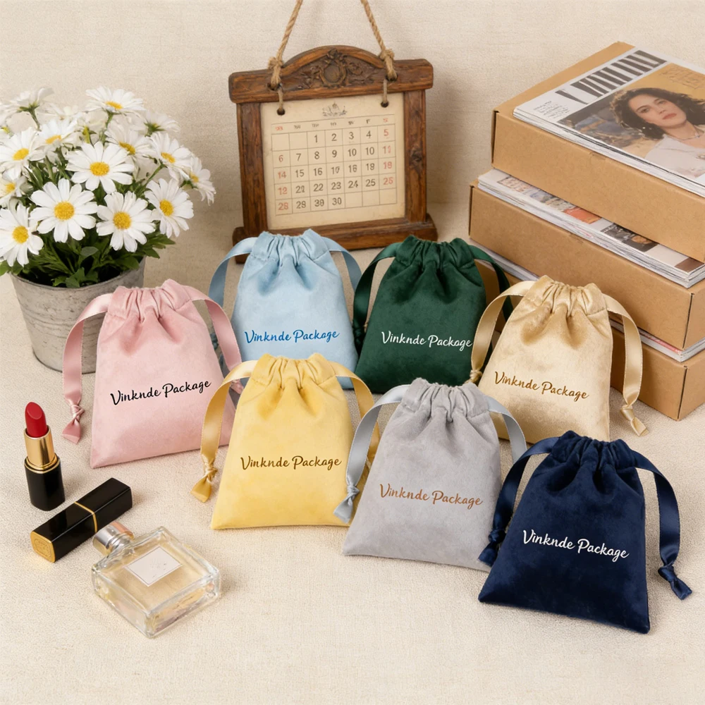 

50Pcs Flannel Small Jewelry Drawstring Bag Personalized Logo Velvet Wedding Favors Gift Packaging Boutique Cosmetic Earring Bags