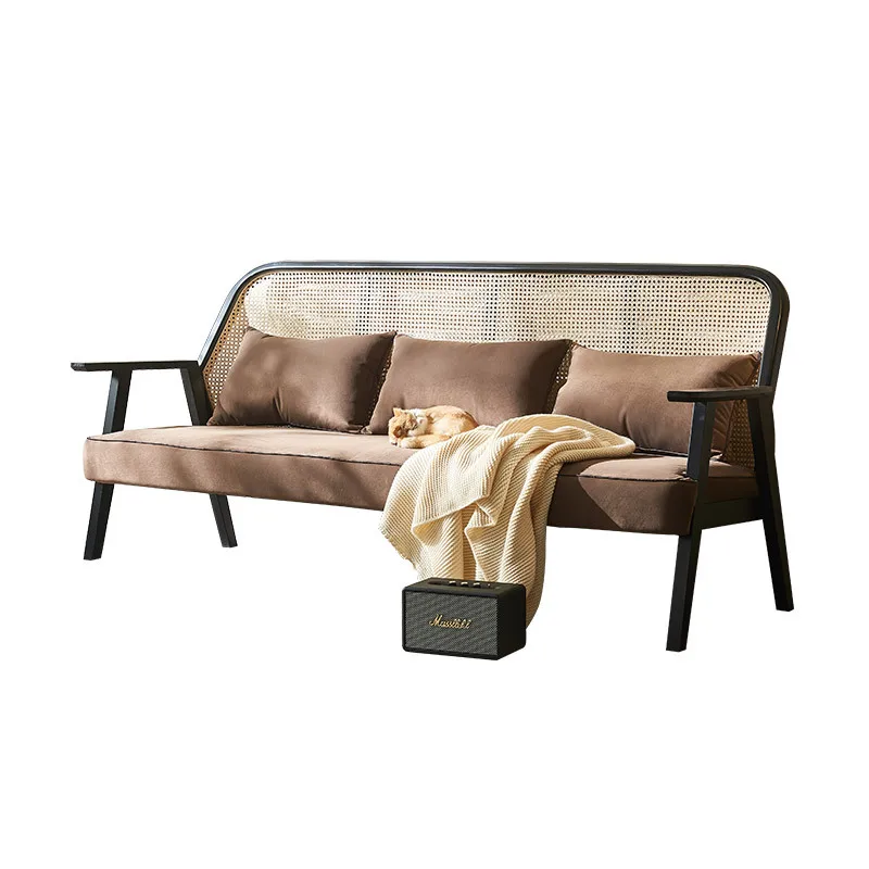 

Rattan double triple casual rattan chair medieval solid wood soft bag back chair, quiet wind sofa chair restaurant dining chair