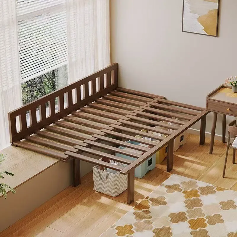 Solid Wood Bay Window Bed Connecting Splicing Bed with Solid Wood Slat Frame for Small Apartment Study Children's Room Second