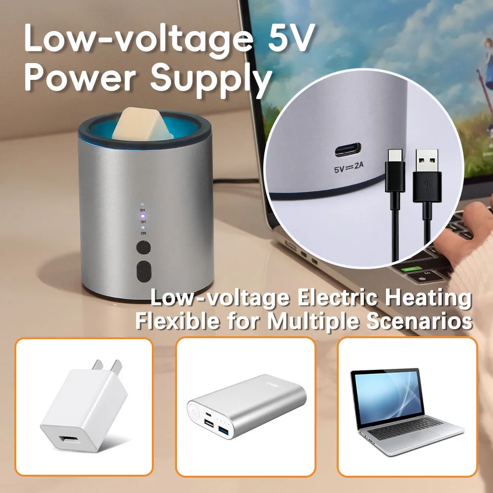 Wax Melt Heater Metal Wax Heater for Aromatherapy Wax Electric Aromatic Candle Oil Burner 2-in-1 USB Plug