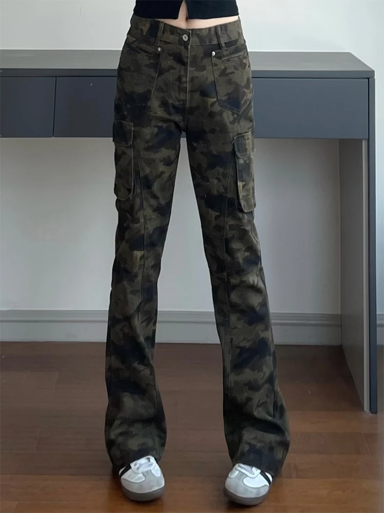 

American High Street Vibe Men's Camouflage Jeans Multi-ket Workwear Sle Spring Autumn Trendy Straight Leg Casual Pants