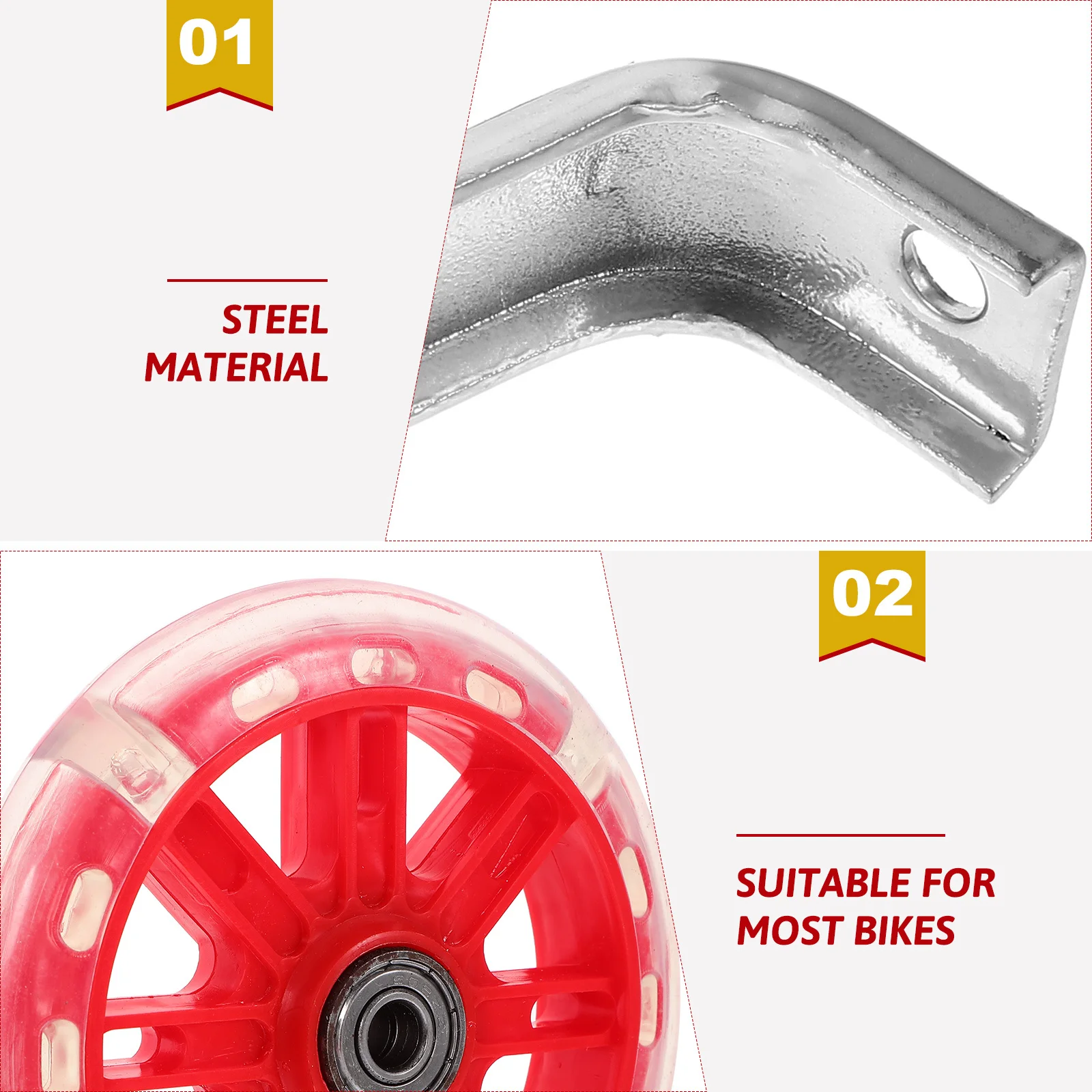 

Bike Training Wheels Red High Strength Uv Resistant Silent Flash Auxiliary Wheel Balance Support Safety Kid