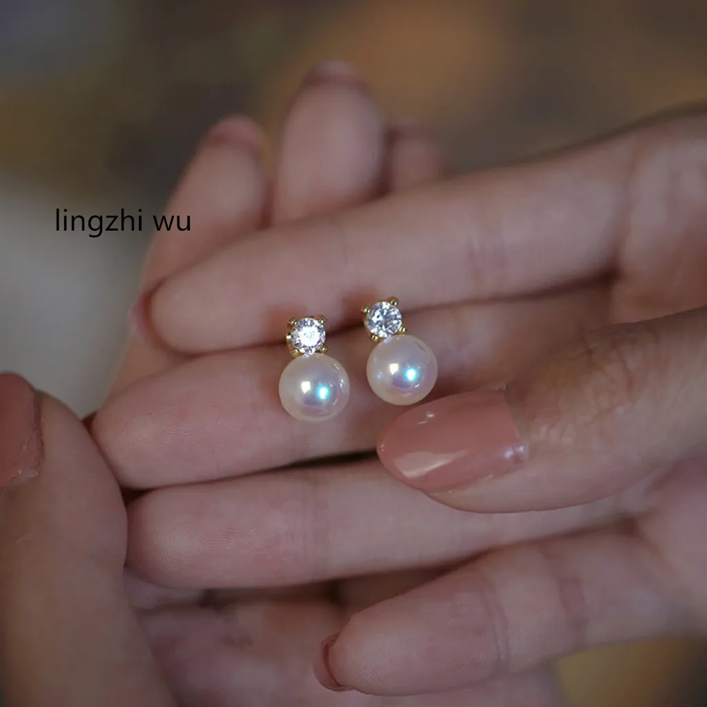 lingzhi wu Women Natural Pearls Earrings Star Brand Top Quality 6A Extra Strong Light Fresh Water Pearls Stud Earrings 925Silver