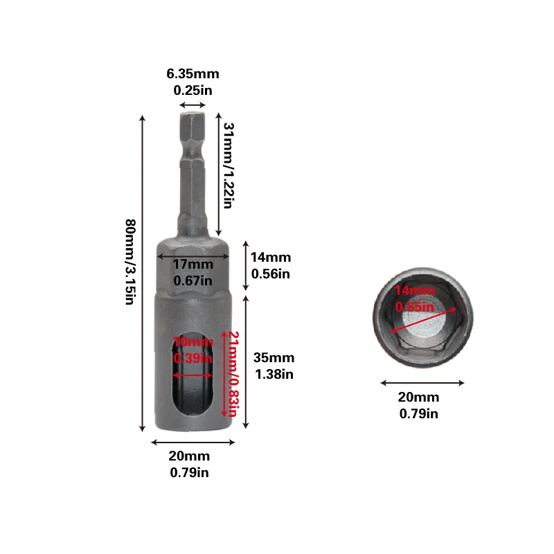 Deep Open End Hex Socket Bit for Hooks Wing Nuts High Carbon Steel Impact Rated Slotted Socket for Power Drill Tight Space