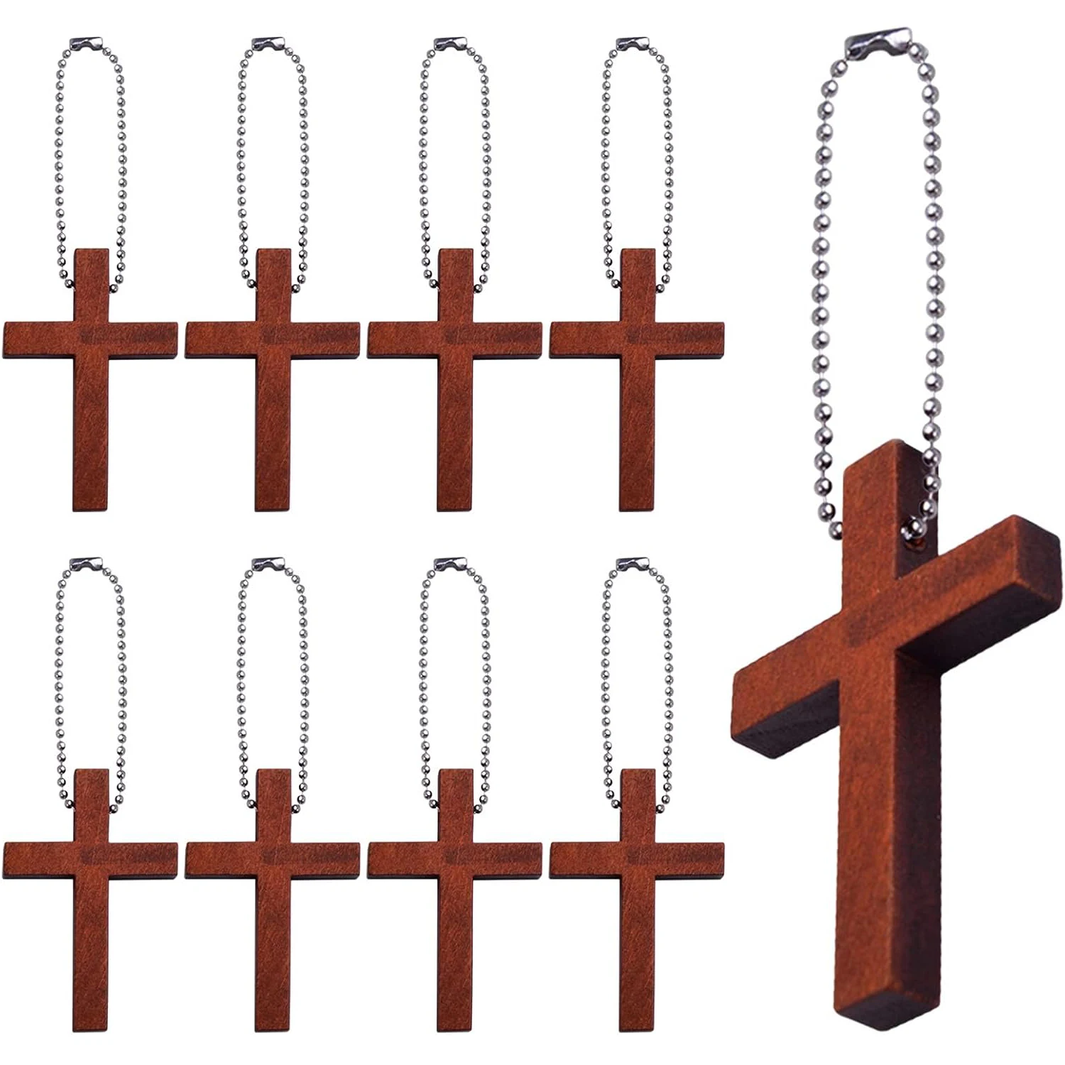 

50 шт. коричневых деревянных крестиков-подвесок, религиозные деревянные кулоны-кресты с 50 шт. серебряными металлическими цепочками с шариками для самостоятельного изготовления ожерелий