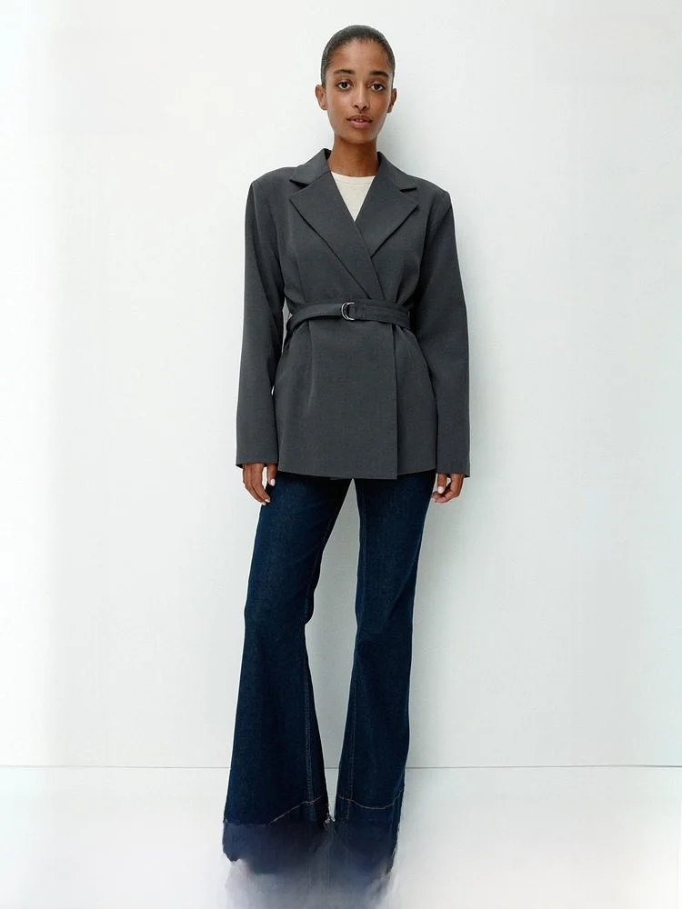 

H&M Casual Sle Women's Suit with Belt Spring Collection Polyester Viscose Spandex Blend Office Casual Wear