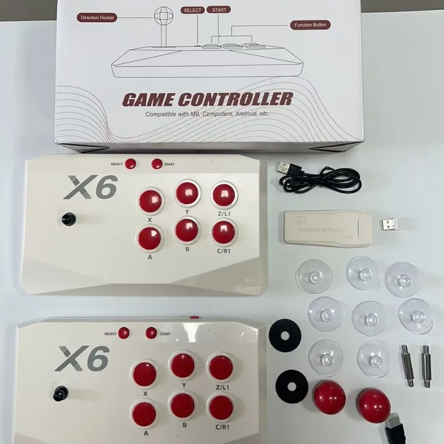 

Игровая консоль X6 Arcade Joystick для 2 игроков, HD, домашняя, ретро, беспроводная 2.4G, 10+ встроенных эмуляторов