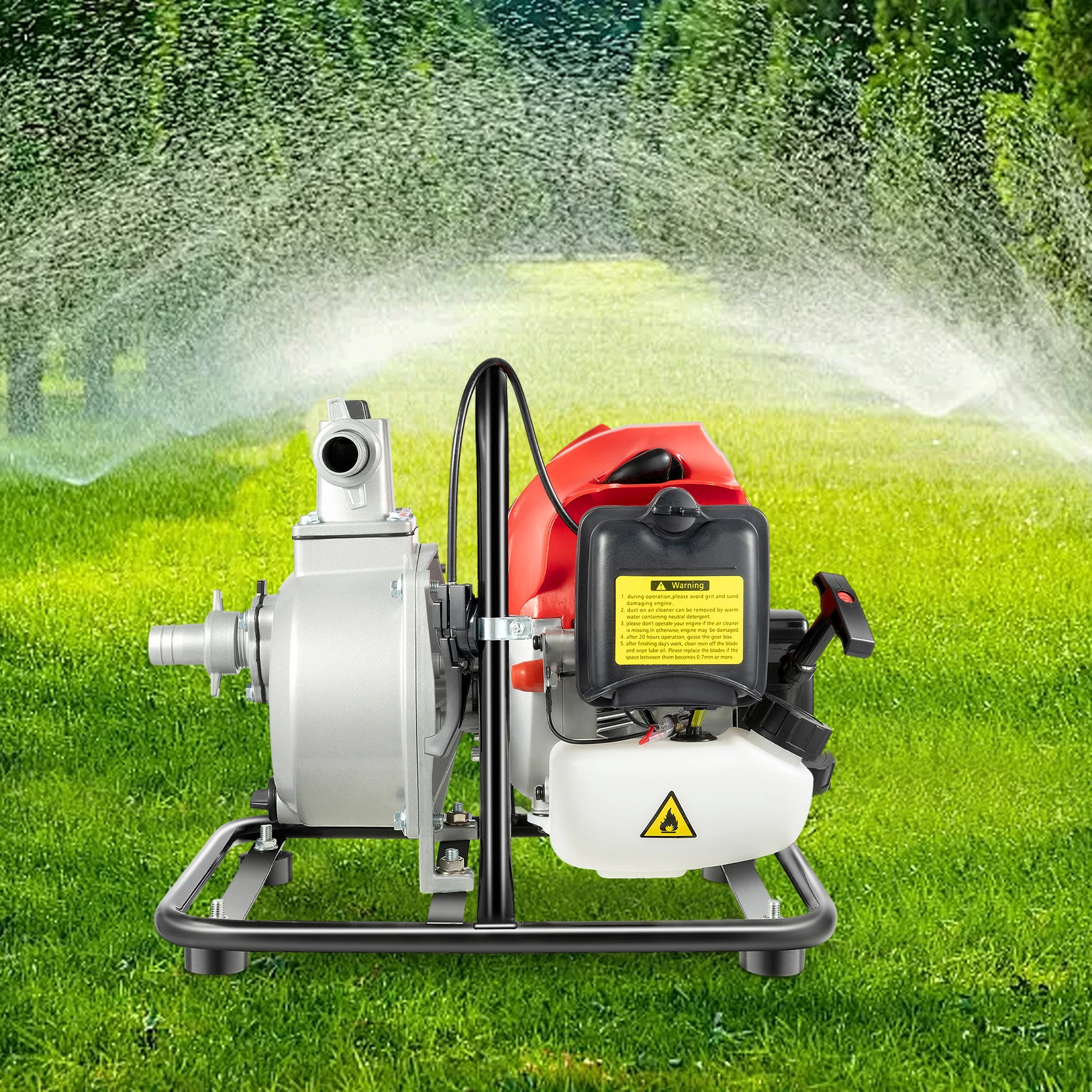 

43CC 2-тактный бензиновый водяной насос 1,25 кВт 2 л.с., высокая мощность, портативный ручной водяной насос для орошения фермы, дренажа затопления