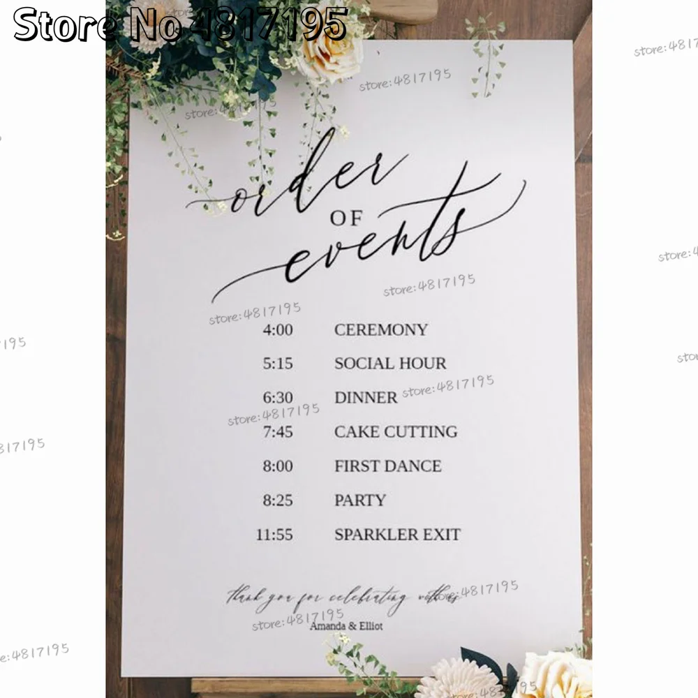 Wedding Timeline Custom Name Dates Wedding Welcome Mirror Vinyl Sticker Simple Design Order Of Events Custom Wedding Art Sticker