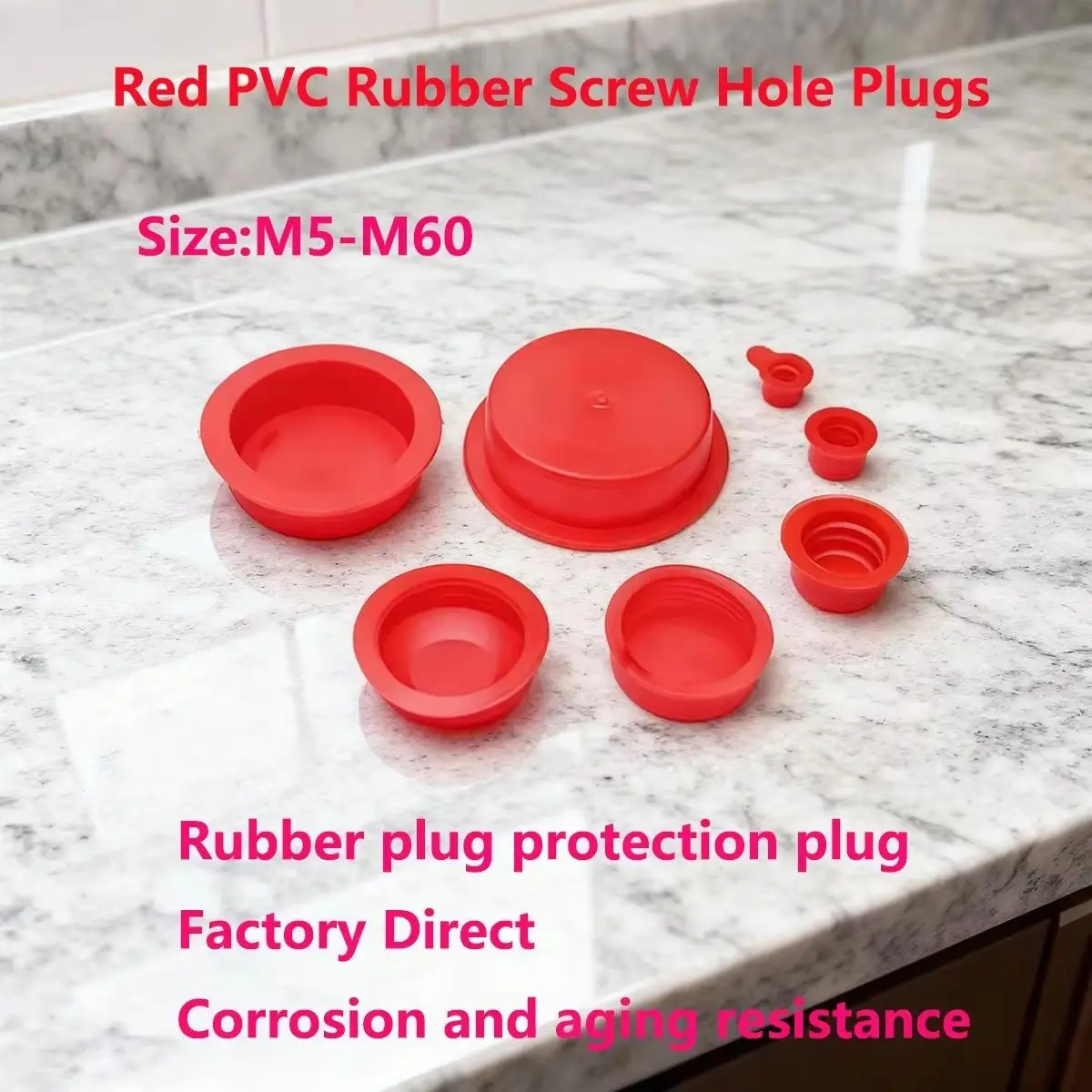 Red PVC rubber hole plug cylinder plastic plug cover screw nut protective sleeve 5/6/8-60MM
