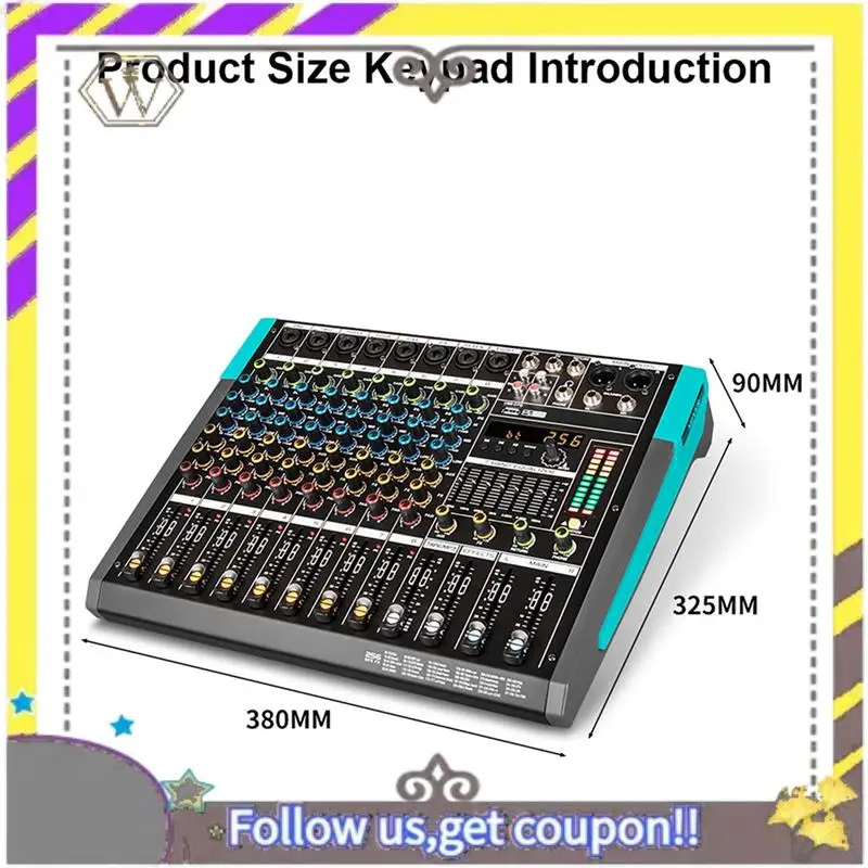 New Professional Audio Mixer GAX-PA8 Channel Sound Board Console Mixing Desk System Interface Built-In 256 Reverb Effect EU Plug