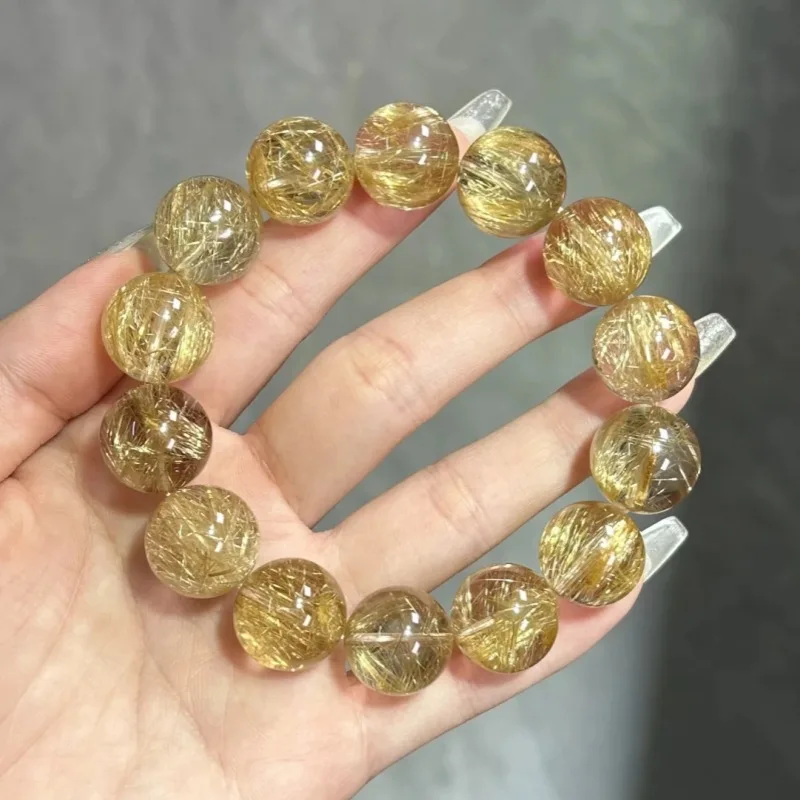 

Brazilian Natural Golden Women Yellow Rutilated Crystal Gold Titanium Quartz Bracelet for M