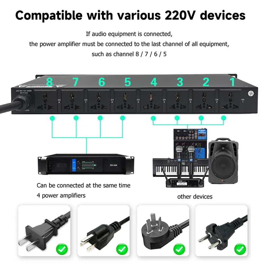 ASbarding-Climatiseur d'alimentation audio, 8 prises, 30A, contrôleur d'alimentation, interrupteur d'air séparé, USB