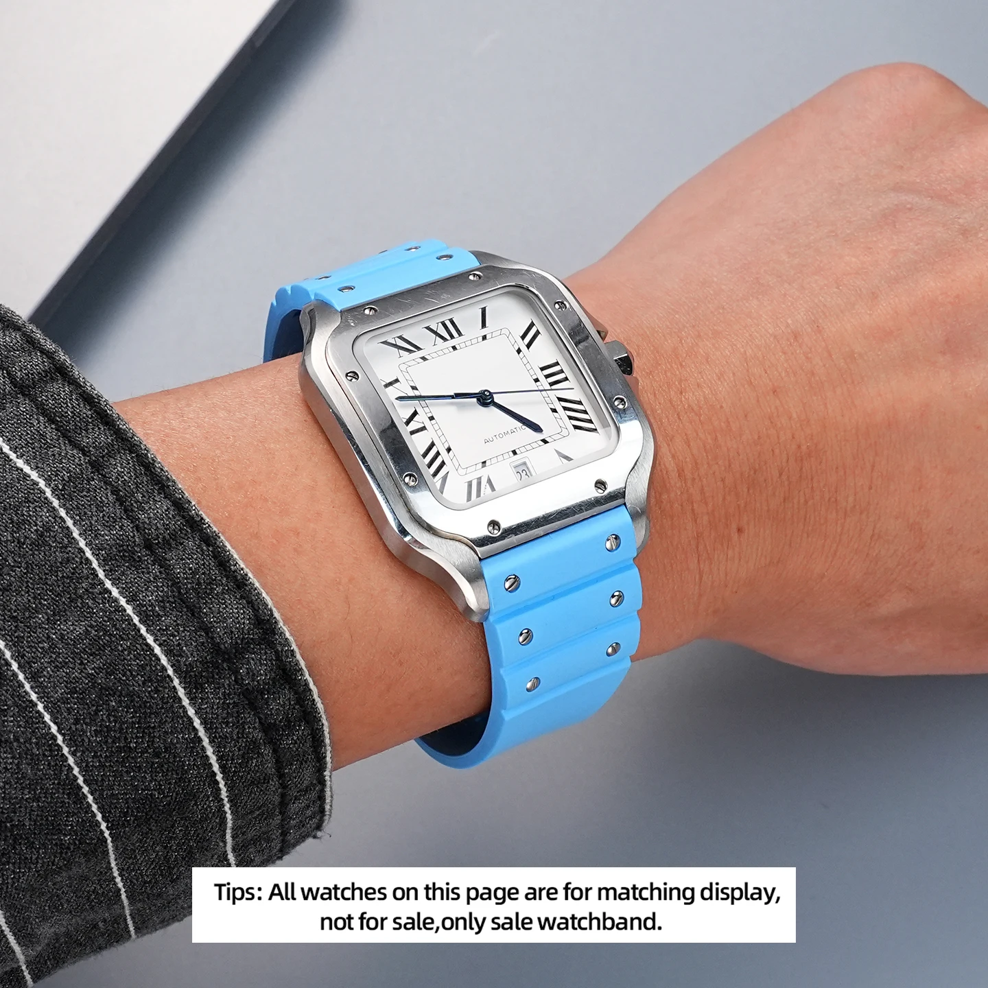 산토스 드 까르띠에 WSSA0009 WSSA0018/13/37 퀵 릴리즈 FKM 시계줄 남성 스포츠 플루오로러버 시계밴드 21mm 폴드 버클