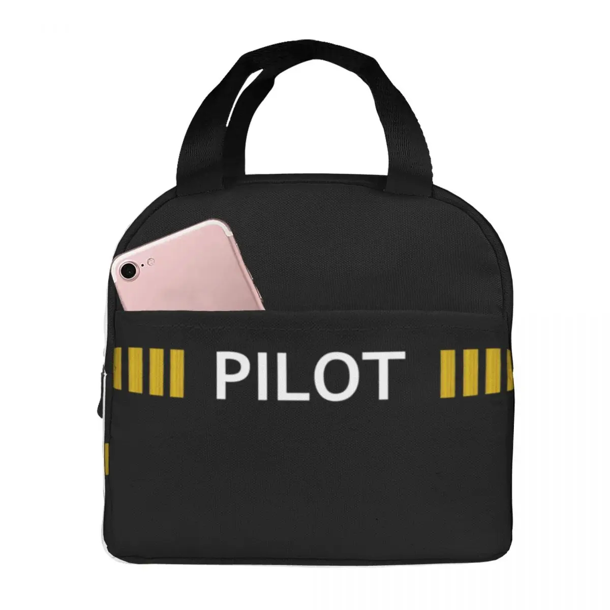 Pilot Captain Stripes Aviation Aviator Thermal Insulated Lunch Bag Women Resuable Lunch Tote Work School Travel Storage Food Box