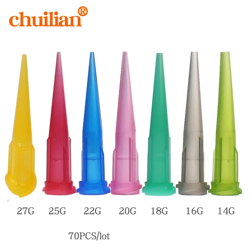 70pca/lot 14G - 27G TT assorted Plastic Conical Smoothflow Tapered Needle/Tips Dispense Tips set Glue dispensing nozzle