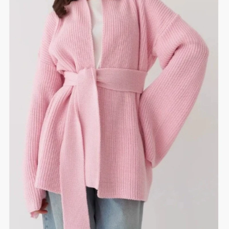 French Lace-Up Bathrobe Wind Sweater Women 2024 Autumn And Winter Lazy Wind Sweater Coat Long Cardigan Loose Sweater