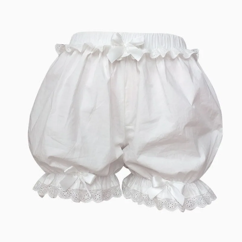 Women Ruffled Lace Trim Safety Shorts Bowknot Pumpkin Short Pants Bloomers Lolita Costume