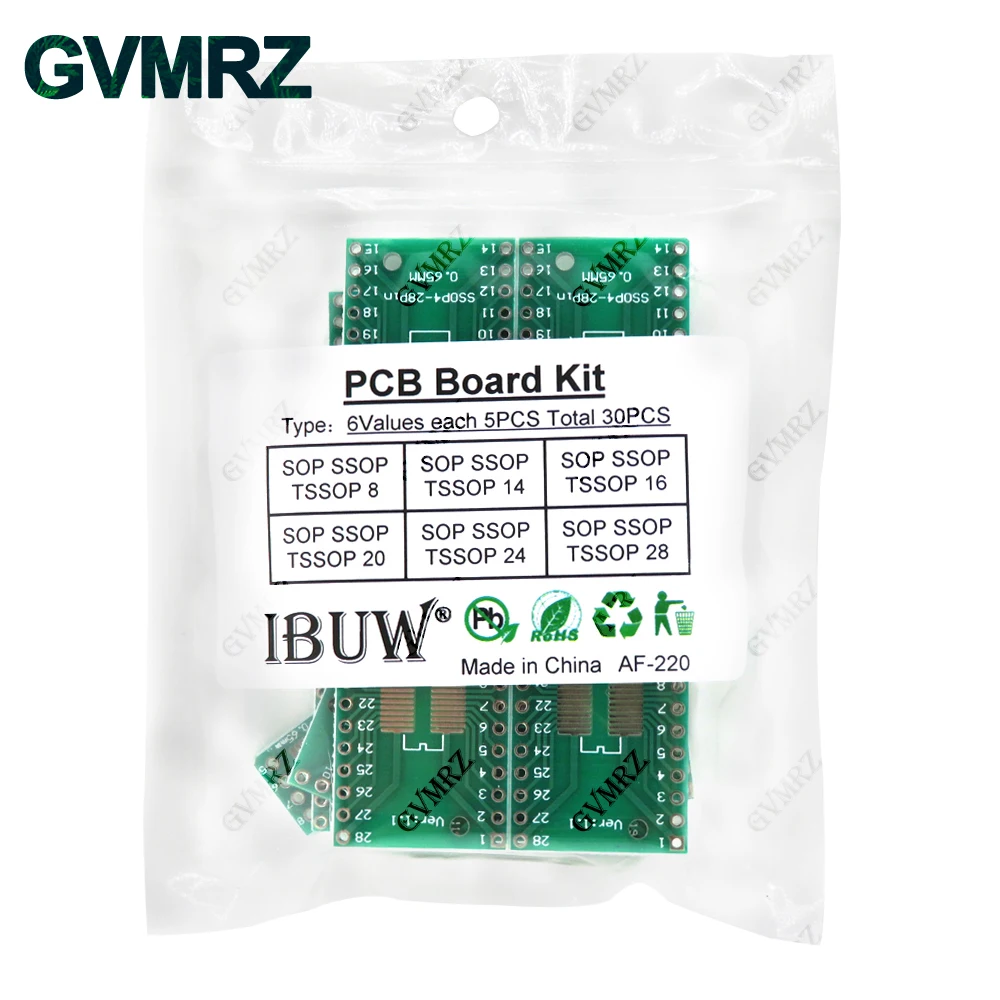 30PCS 6Values SOP SSOP TSSOP PCB Adapter Board Kit for SOP8/14/16/20/24/28 IC Prototype DIY Electronic Project