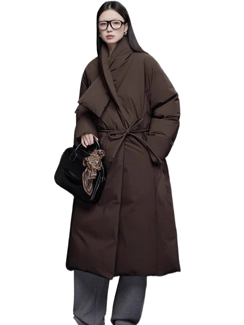 Winter European Women's Down Jacket Commuting Strap Oversize Scarf Collar Down Jacket