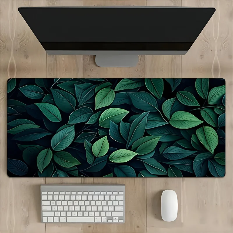 

Gaming Mouse Pad Large Green Leaf Desk Mat Natural Rubber Non Slip Thick Base