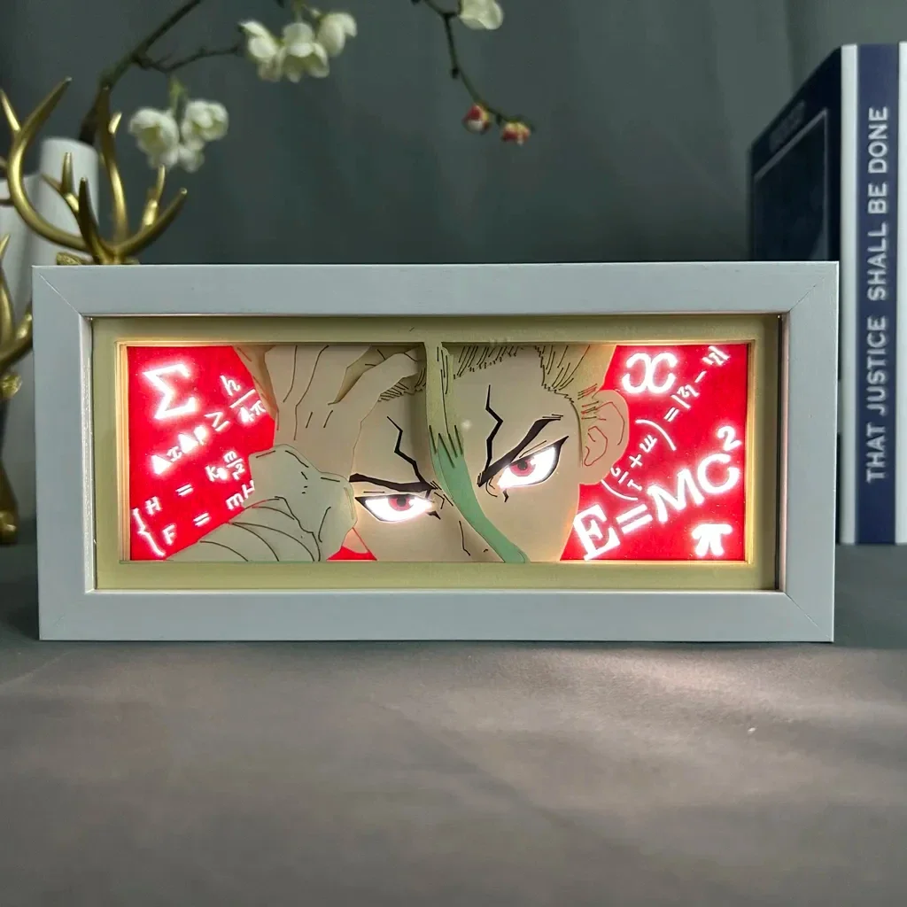 

Dr.stone Led Anime Light Box For Bedroom Decoration Paper Cut Saber Shadow Box Child Birthday Gift Bedside Night Light Lamp