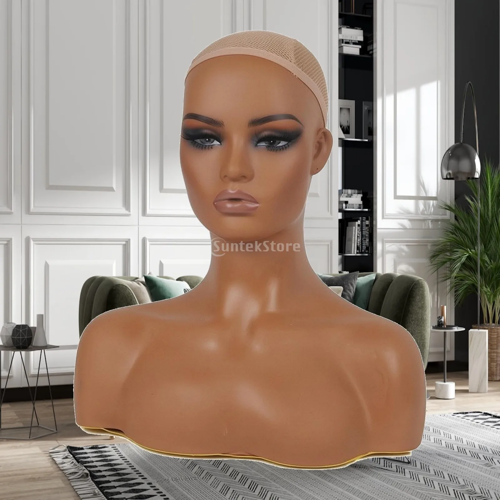 Realistic PVC Mannequin Head with Shoulders for Wig Display Female Styling Bust for Hat Hairpiece Jewelry Showcase Practice
