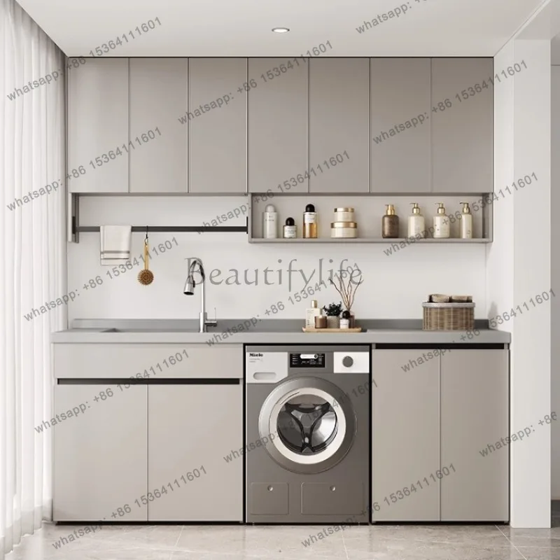 

Aluminum Washing Machine Cabinets Nordic Creative Balcony with Washboard Storage Bathroom Furniture
