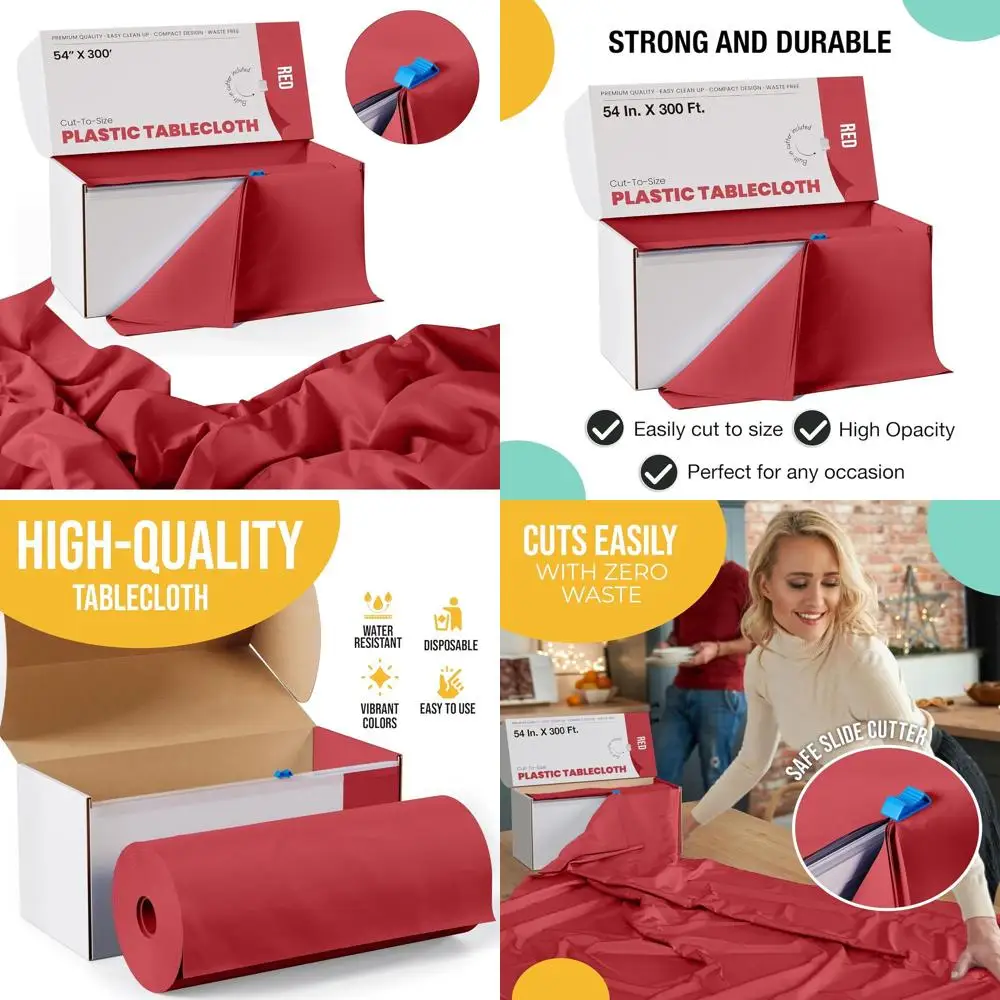

Premium Red 54x300 Plastic Roll Tablecloth with Built-in Cutter, 36 Covers per Box