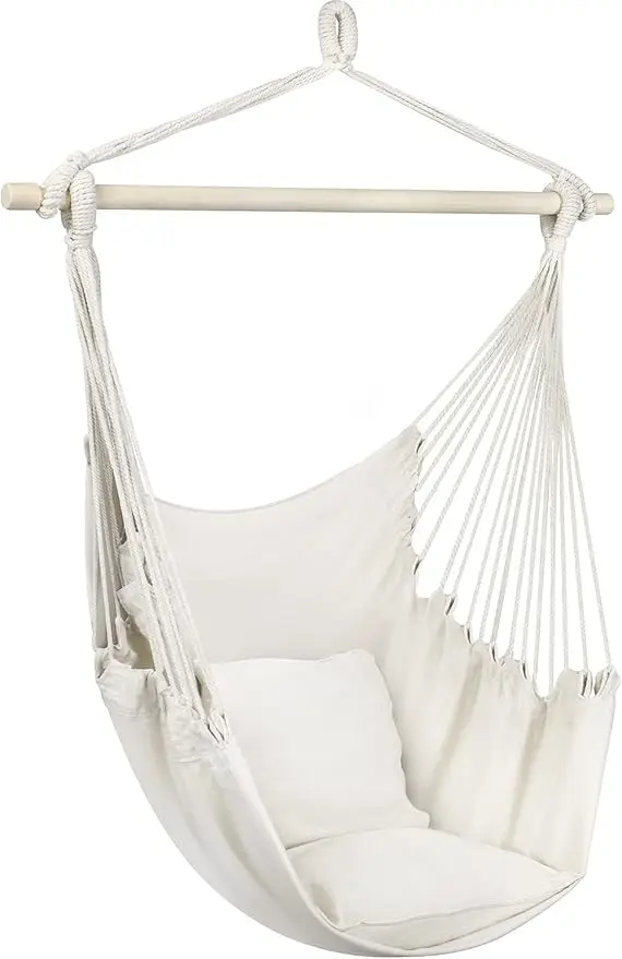 

Outdoor Swing Chair w/Hardware Kit,Fine Cotton Weave for Comfort & Durability,Portable Hanging Hammock Chair w/2 Seat Cushions