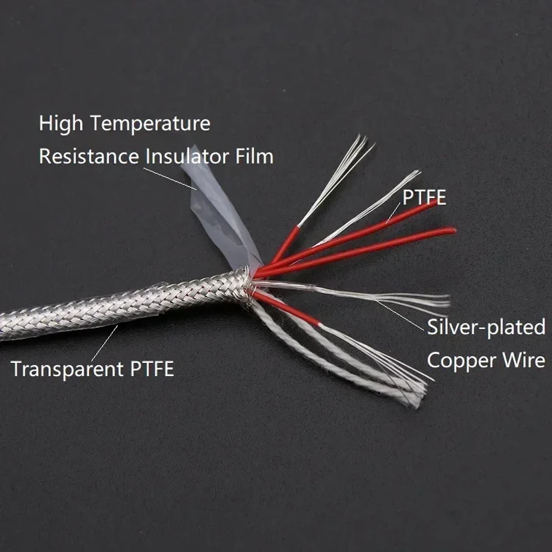 1~10m PT100 PTFE Thermocouple Wire 2 3 4 6Cores Transparent Silver Plated Copper Shield Signal Line Compensation Cable