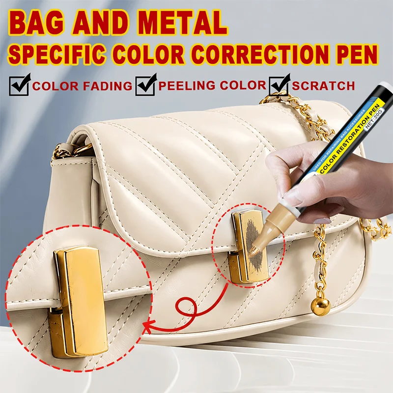 Bag Hardware Touch Up Paint Pen, Metal Color Restoration Marker, Repair Scratches & Fading for Handbag Accessories