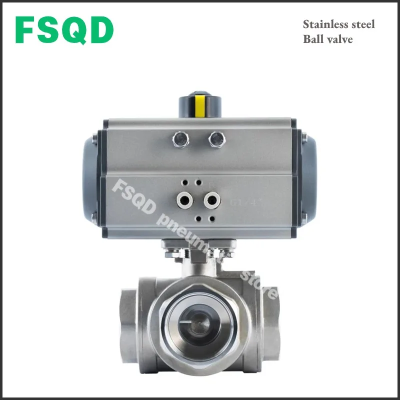 Q6145F-16P DN8 DN10 DN15 DN20 DN25 DN32 DN40 DN50 DN65 DN80-AT40Q  AT pneumatic 304/316 Stainless steel Three-way ball valve