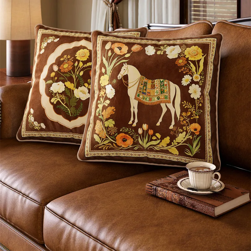 Luxury Horse Cushion Cover 45x45cm Shell Pillowcase New Year 2025 Design for Home Decorative Sofa Bed Couch Car Square Velvet
