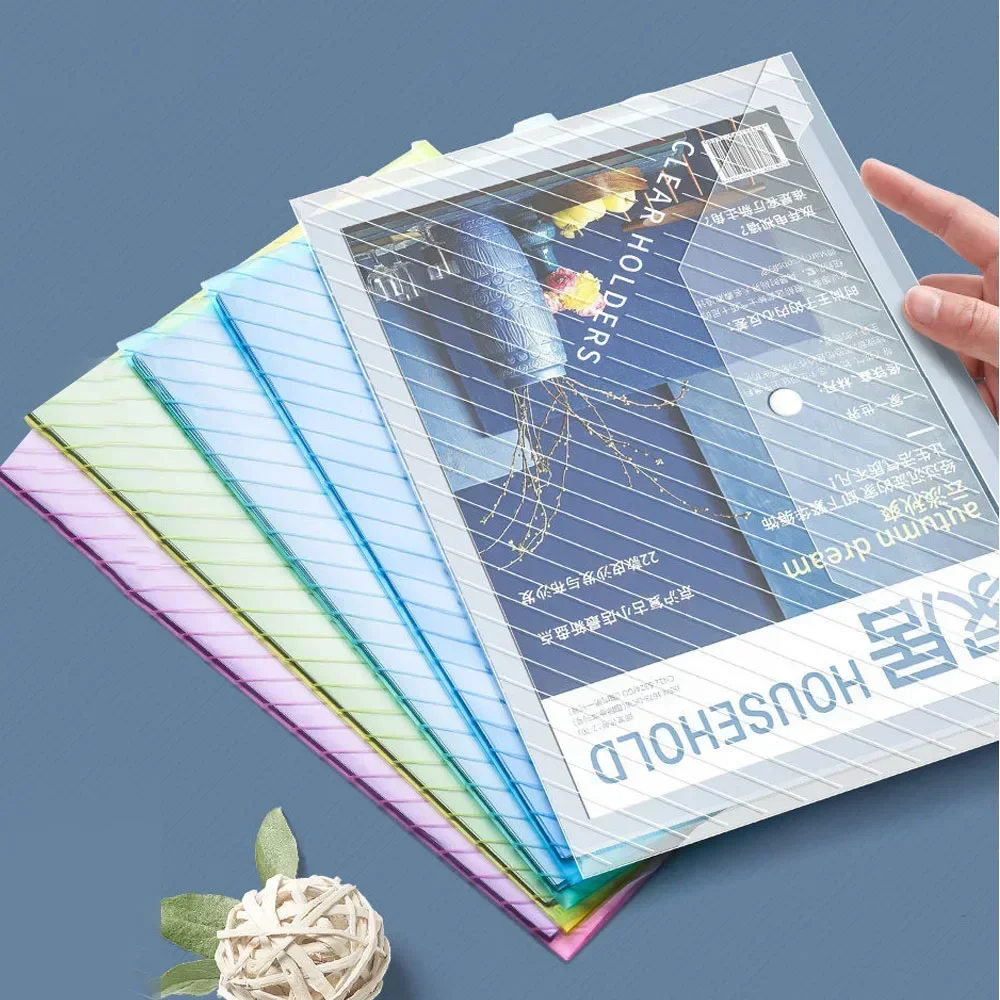 10Pcs A4 Transparent File Bag Plastic Documents Filing Storage Bag Student Organizer Information Pocket Folders Stationery