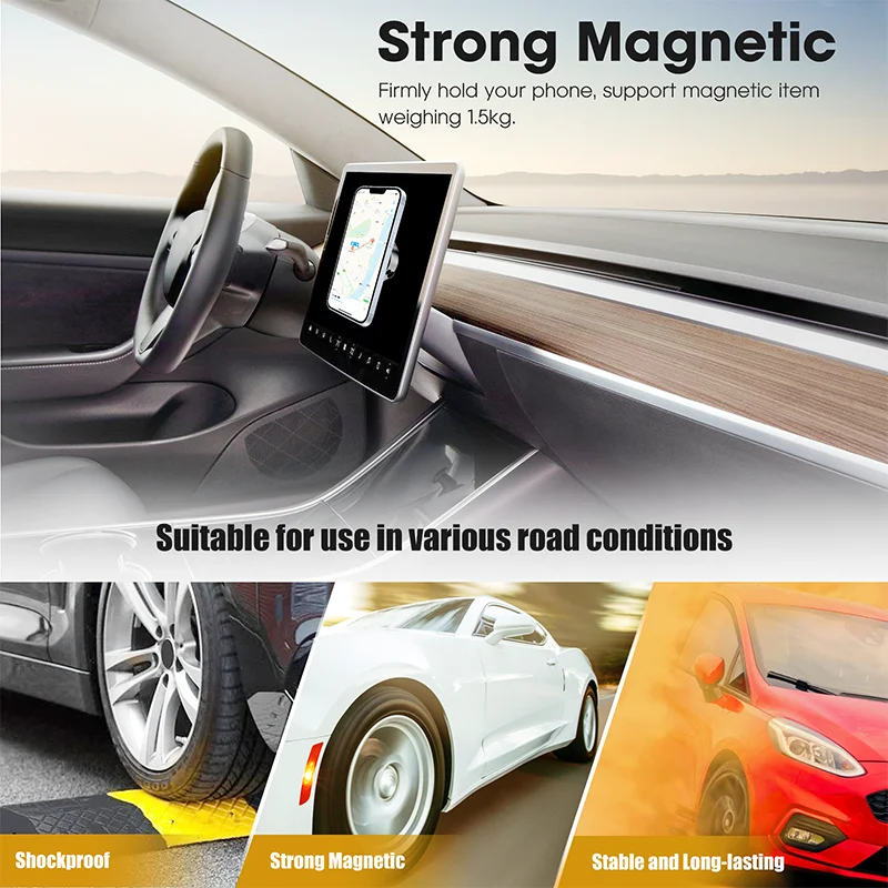 Car Mount Mobile Phone Holder Magnetic Black Technology Universal Adsorption Bracket for iPhone Samsung Vacuum Adsorption Stable view 4