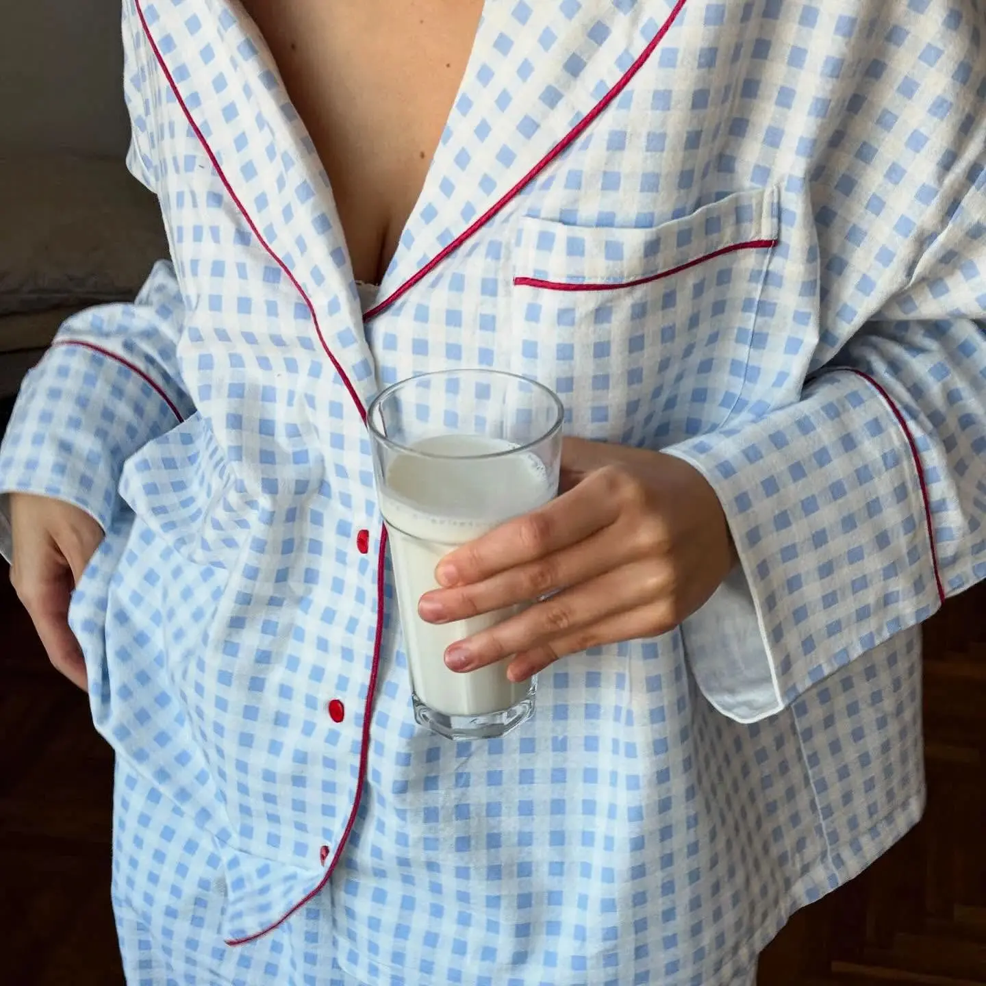 Hiloc Plaid Sleepwear Women Pajama Long Sleeve Tops Sets  Loose Trousers 2 Pieces Night Wears Korean Casual Home Suit 2026 New