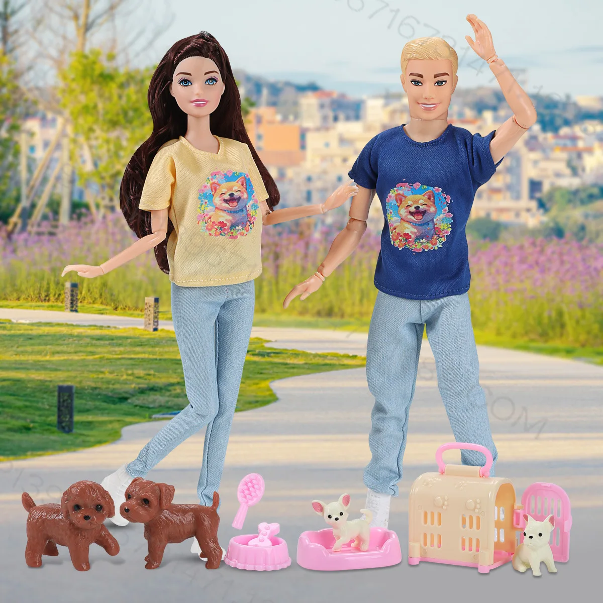 30CM Girl Princess Prince Doll Fashion Couple Pet Cat And Dog Toy Set Fashion Clothes 1/6 BJD Doll DIY Dress Up Play House Toys