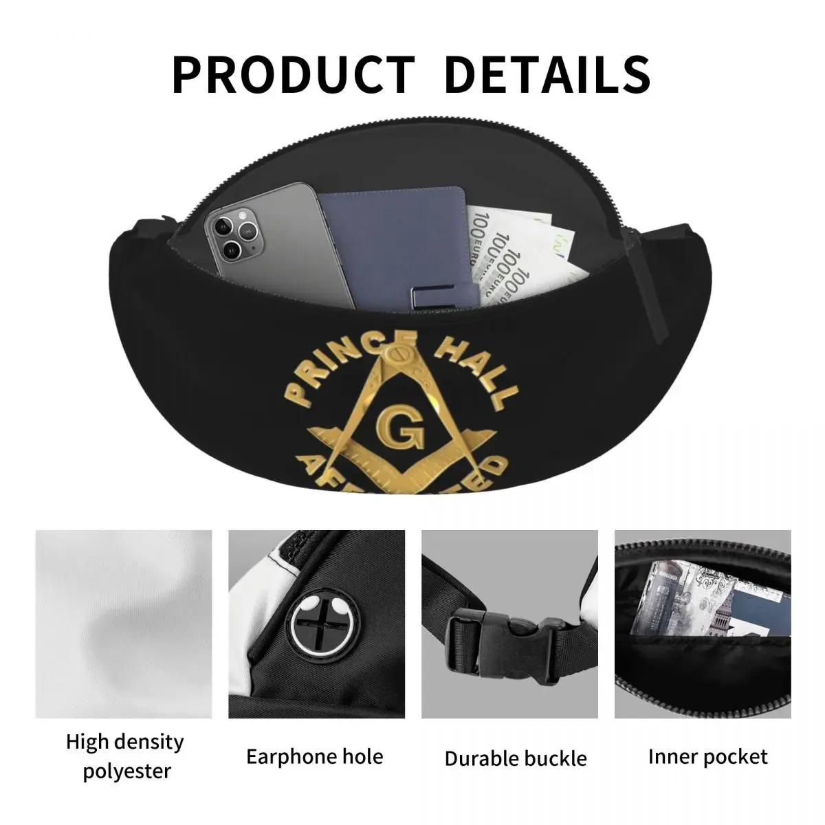 Maçom Prince Hall afiliado Fanny Pack para homens e mulheres, maçom maçônico, bolsa de cintura crossbody para caminhadas, bolsa de dinheiro para telefone, moda