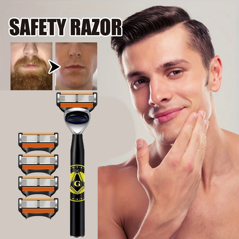 ​ ​ ماكينة حلاقة آمنة فاخرة مكونة من 6 شفرات - ماكينة حلاقة منزلقة ناعمة، مقبض معدني عالي الجودة، استبدال سهل الشفرات، مثالية للحلاقة الرطبة