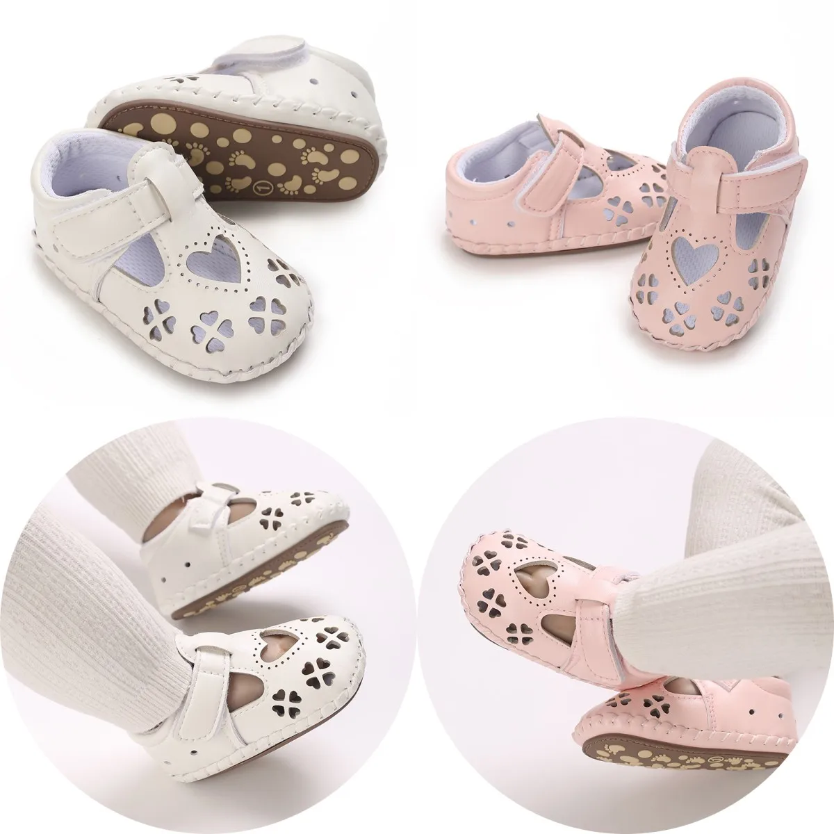 

2-Colors Newborn Baby Shoes Heart-shaped Girls Summer PU Soft Rubber Sole Anti slip First Step Walking Shoes ventilate Sandals