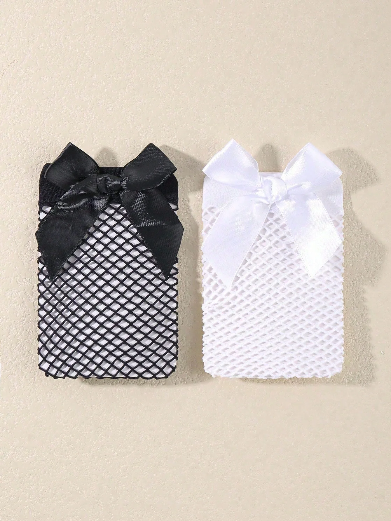 2 Pairs of Cute Bow Fishnet Socks Girls Princess Lace Hollow Out Mesh Stockings Children's Lolita Party Costume Accessories Gift