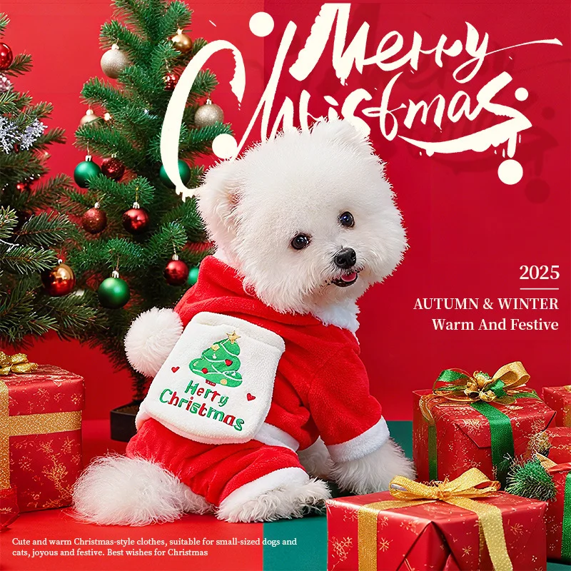 

Christmas Pet Small Dog Clothes Cat Clothes Four-Legged Outfit Transformation Outfit Fleece-Lined Thickened Clothing