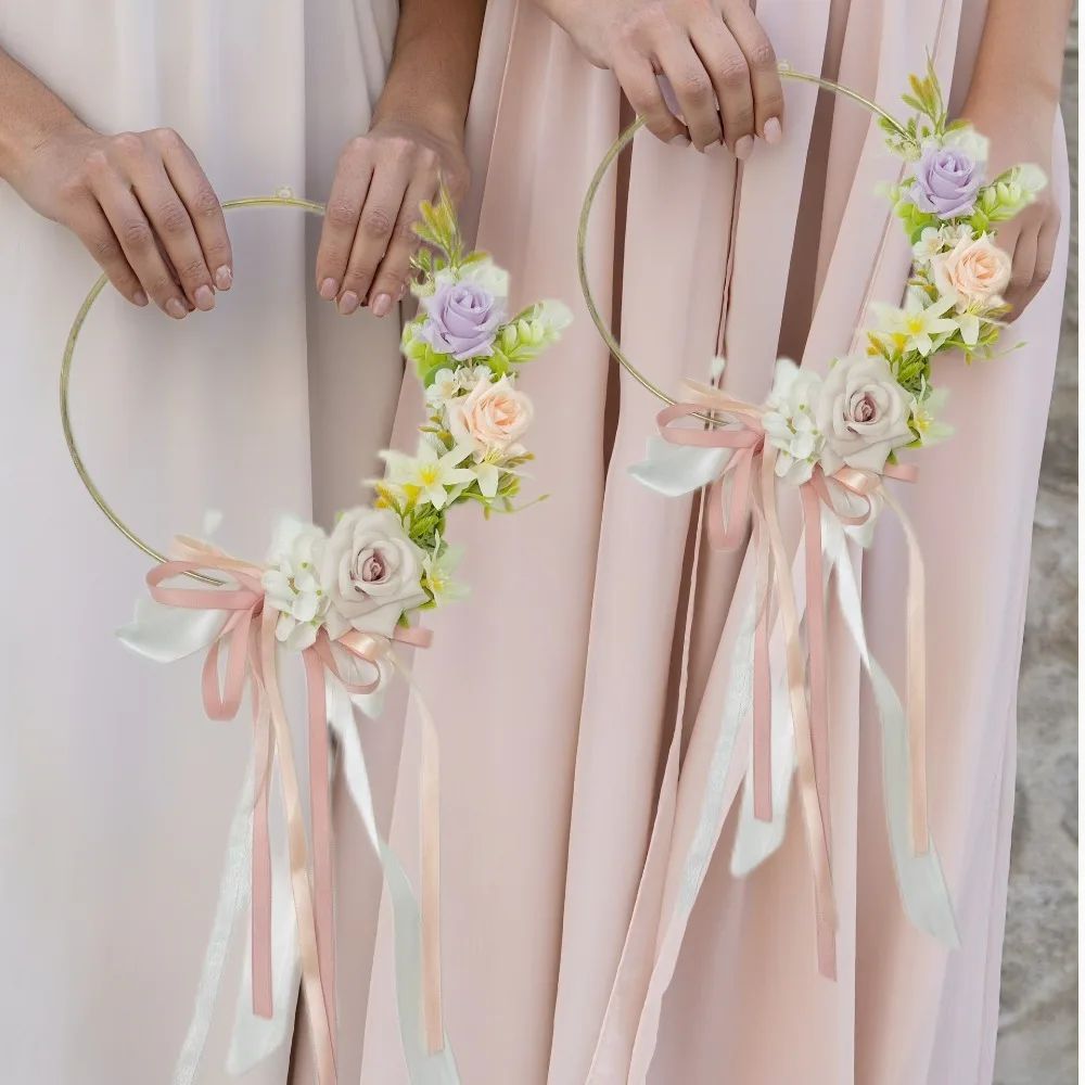 

Креативное железное кольцо в виде круга, обруч для невесты, искусственный цветок, свадебный аксессуар, настенный декор