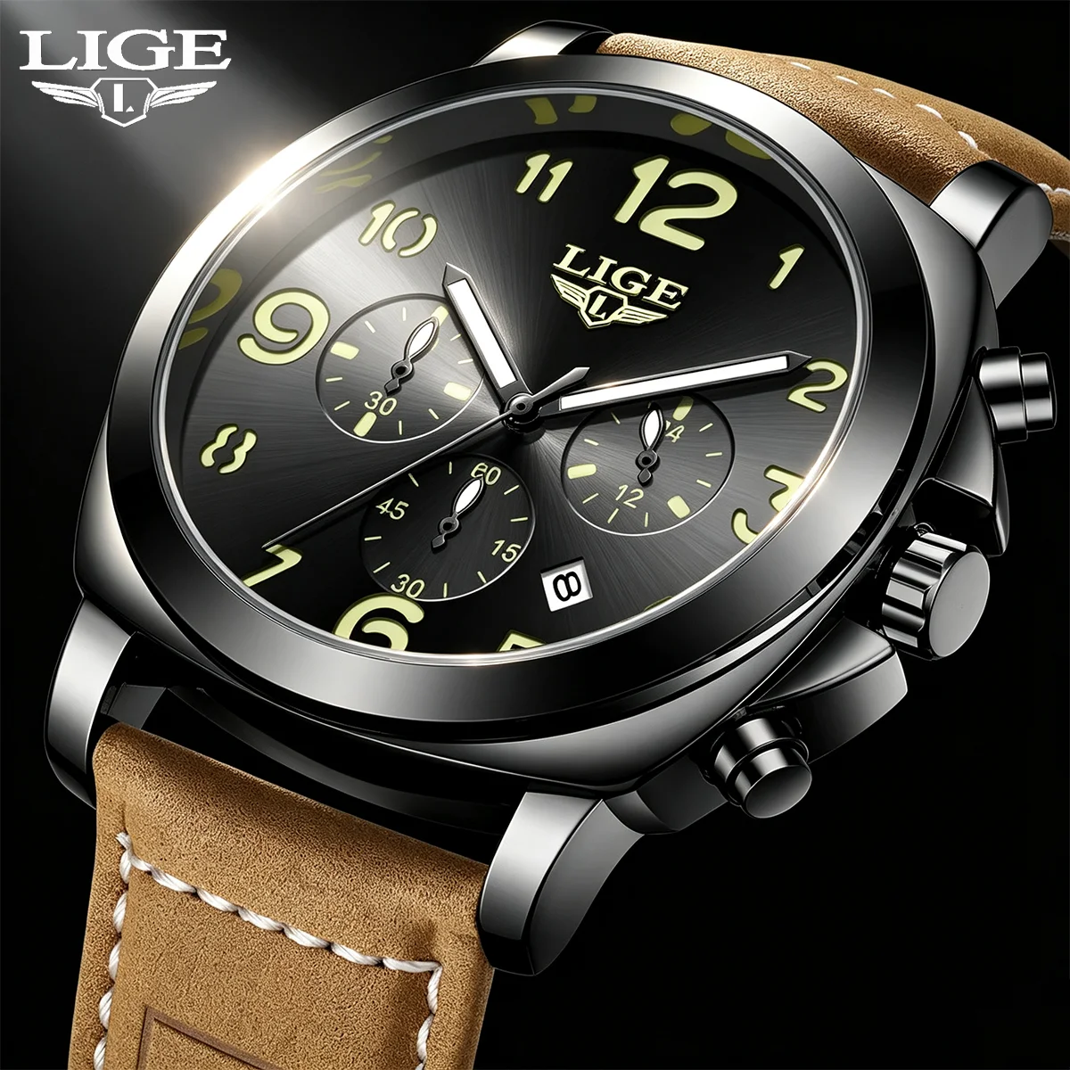 

LIGE Business Men's Luxury Watches Sports Luminous Waterproof Leather Clock Watches For Men Quartz Wristwatch Reloj Hommes+BOX