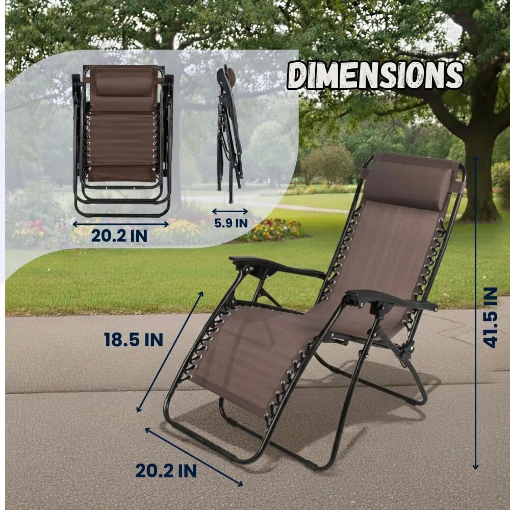 Outdoor Adjustable Reclining Zero Gravity Lounge Chair with Pillow and Cup Holder, Suitable for Pool, Beach, and Camping